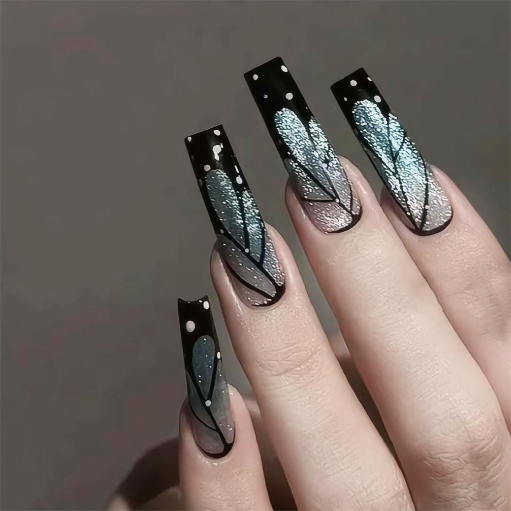 Black Feather Frost Coffin Press-On Nails