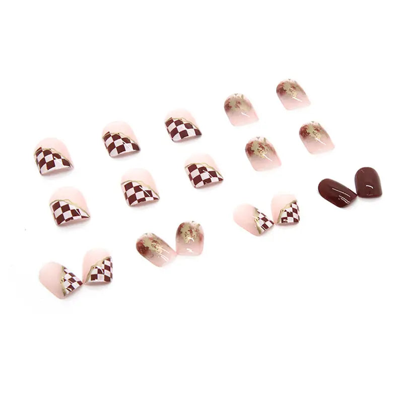 Chocolate Checkerboard 3D Charm Press-On Nails