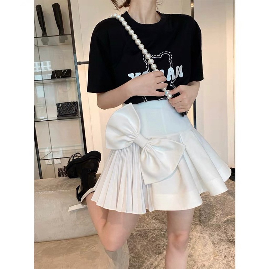 Ivory Bow-Back High Waist Mini Skirt