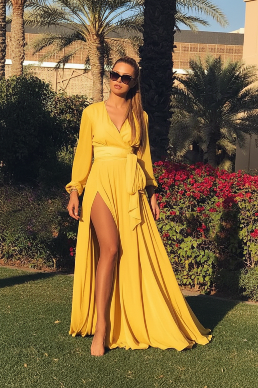 Elegant V-Neck Long Sleeve Dress