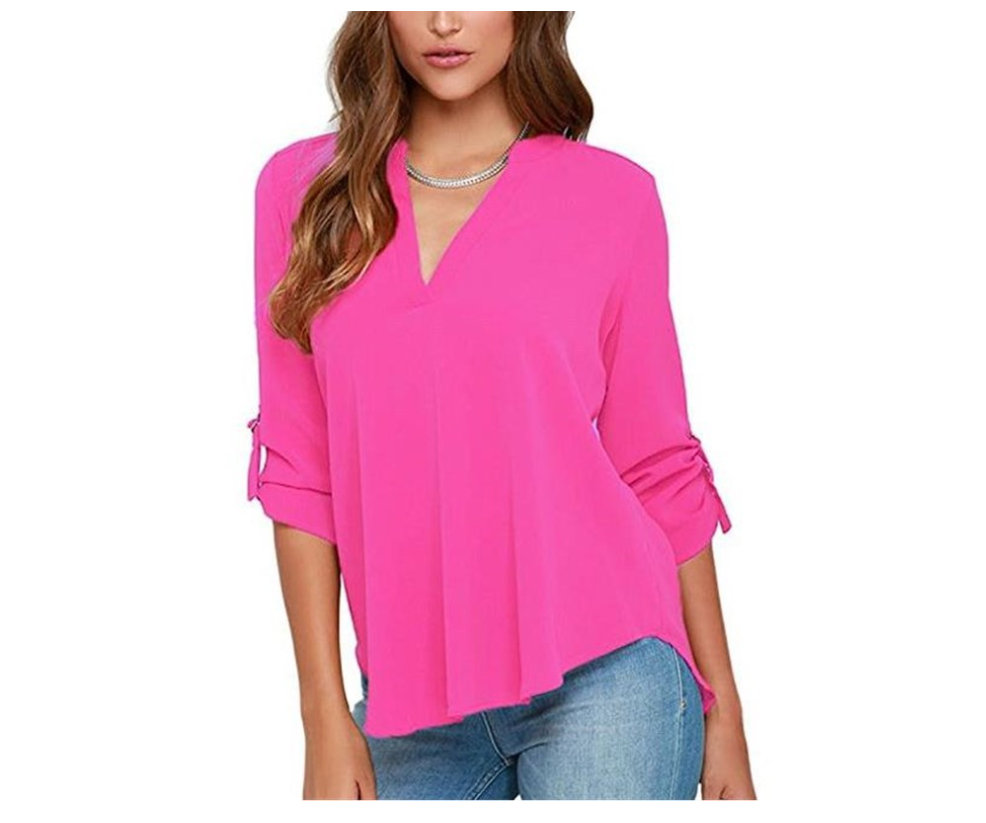 Plus Size  V-Neck Long Sleeve Chiffon Shirt