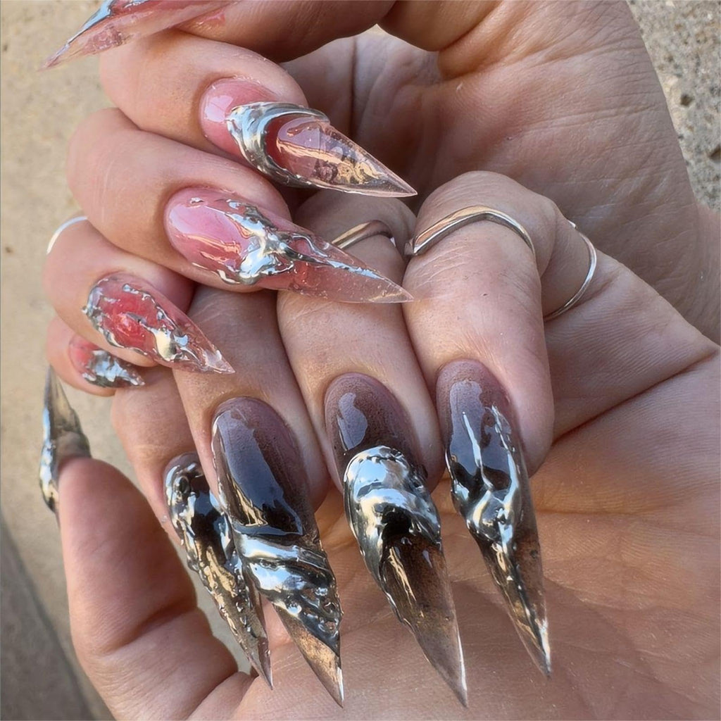 Dark Marble Gold Stiletto Press-On Nails