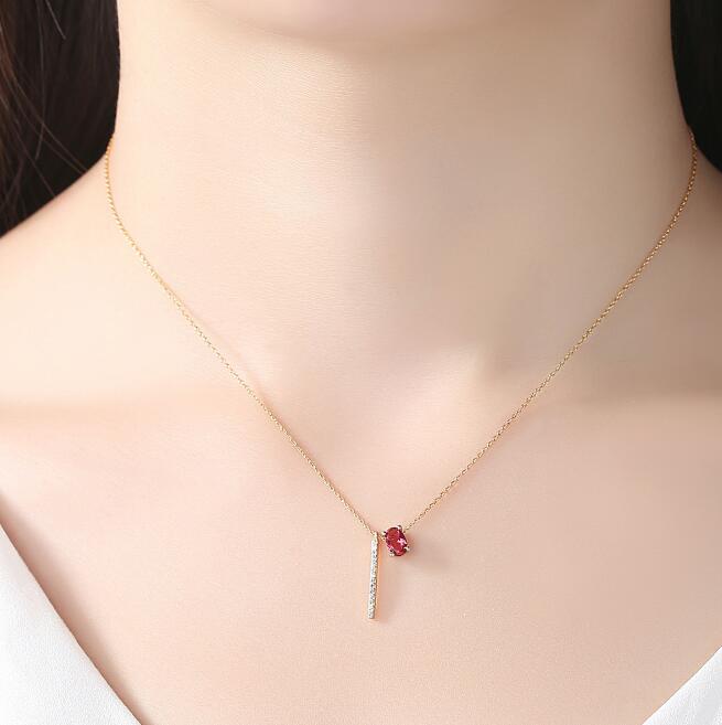 Ruby Red Gemstone & Diamond Bar Necklace