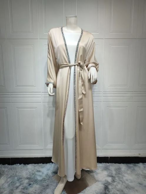 Rhinestone Dress Fashion Satin Soft Shawl Waist-tight Robe
