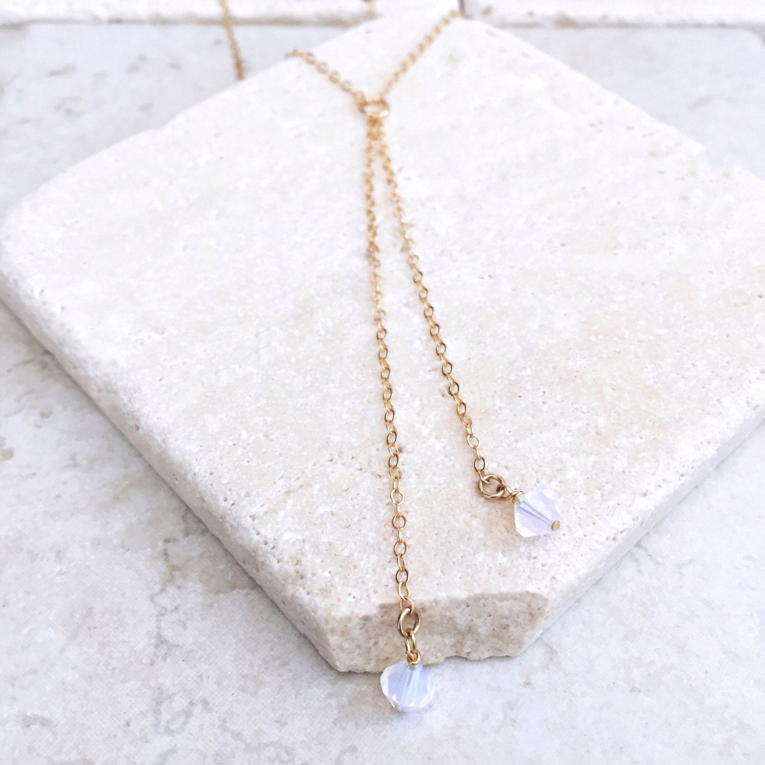 Crystal Necklace with Opal and Tassel Pendant