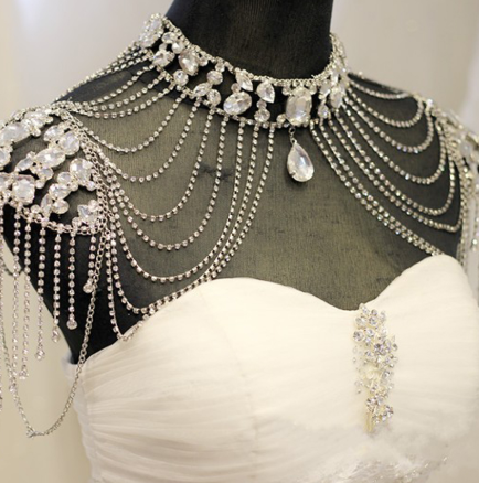 Crystal Drape Bridal Shoulder Chain Set — Rhinestone & Lace