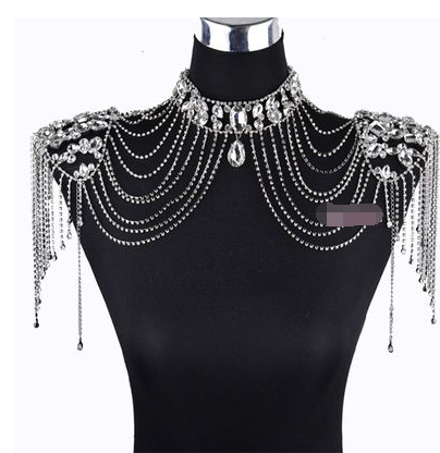 Crystal Drape Bridal Shoulder Chain Set — Rhinestone & Lace
