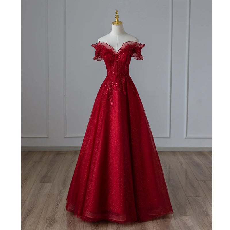 Off-Shoulder Red Evening Dress