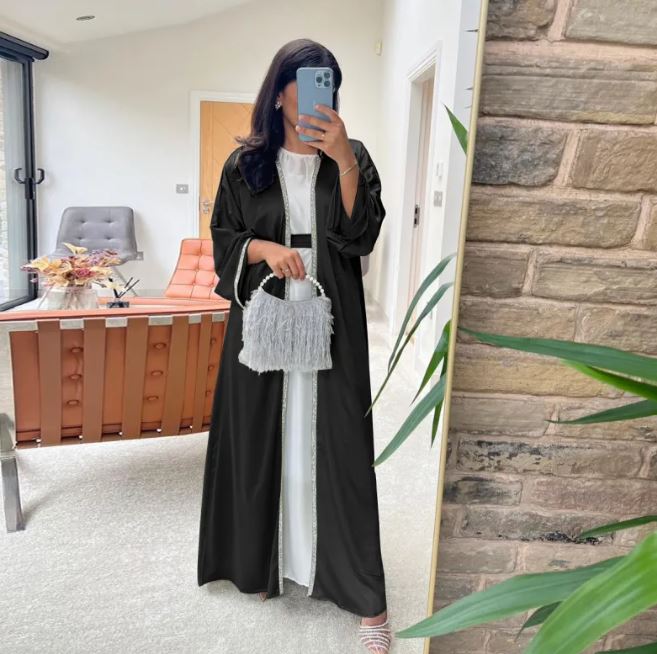 Rhinestone Dress Fashion Satin Soft Shawl Waist-tight Robe