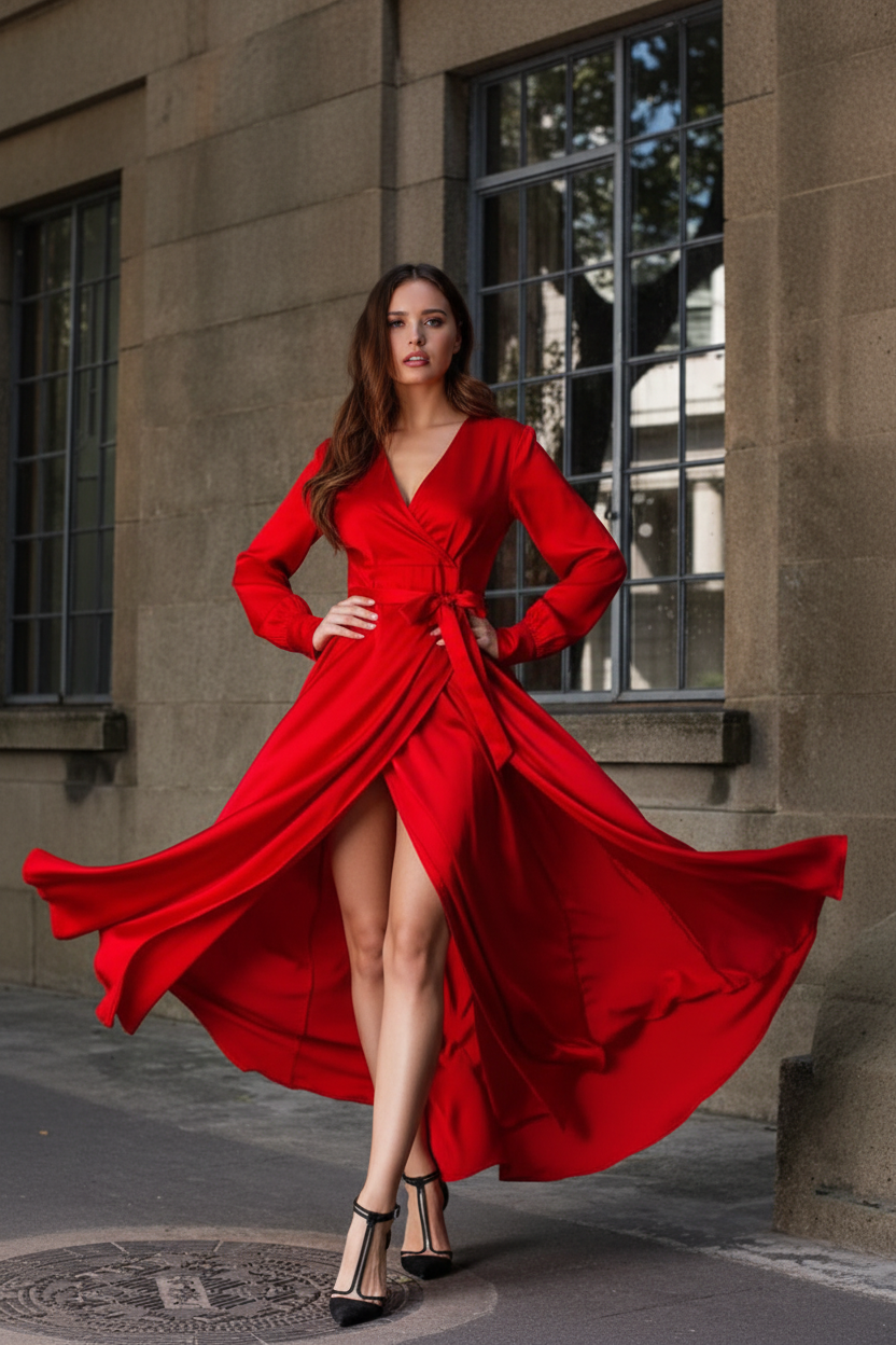 Elegant V-Neck Long Sleeve Dress