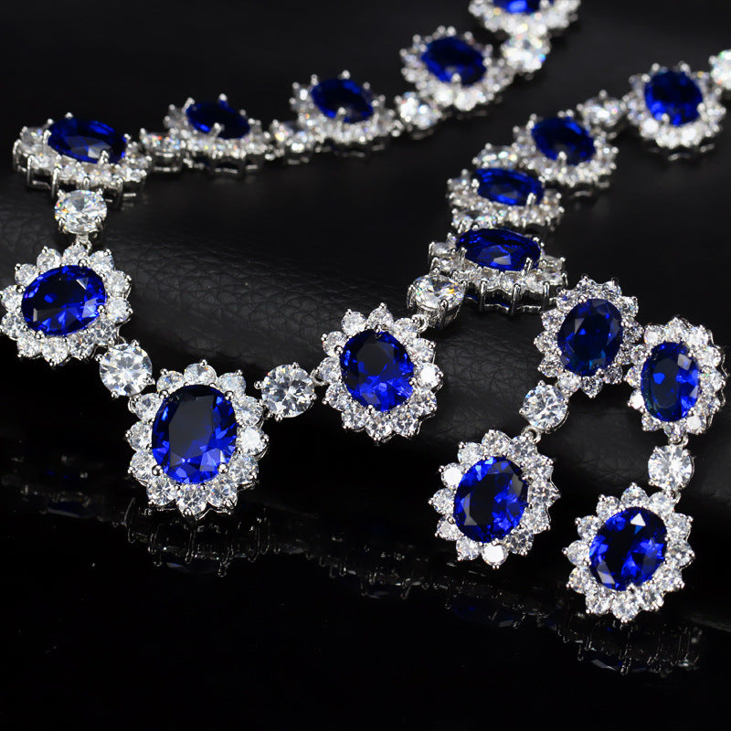 AAA Zirconia Oval Halo Drop Necklace & Earring Set