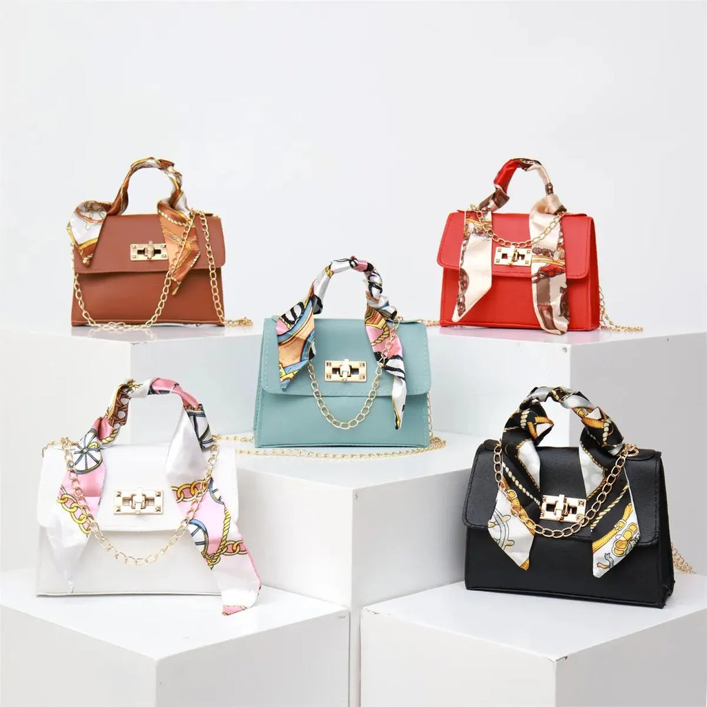 Mini Structured Top Handle Crossbody Bag with Silk Scarf — 8 Colours