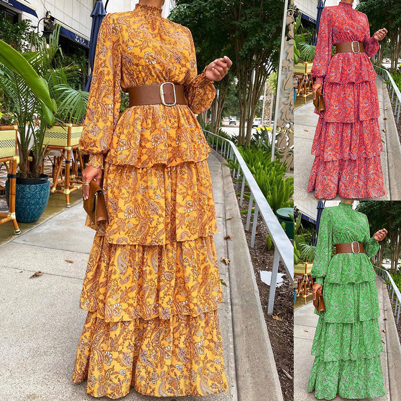 Ruffled Floral Dress with Half-Turtleneck