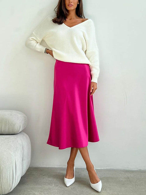 Elegant A-line Satin Silk Skirt