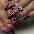 Burgundy Lace Stiletto Press-On Nails
