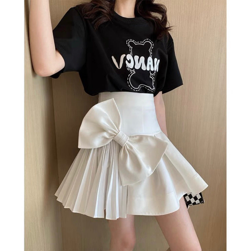 Ivory Bow-Back High Waist Mini Skirt