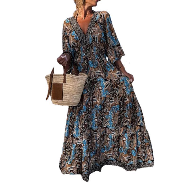 Bohemian Style V-Neck Floral Maxi Dress