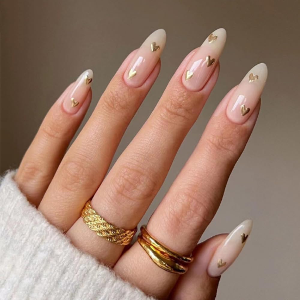Sheer Nude Heart Almond Press-On Nails