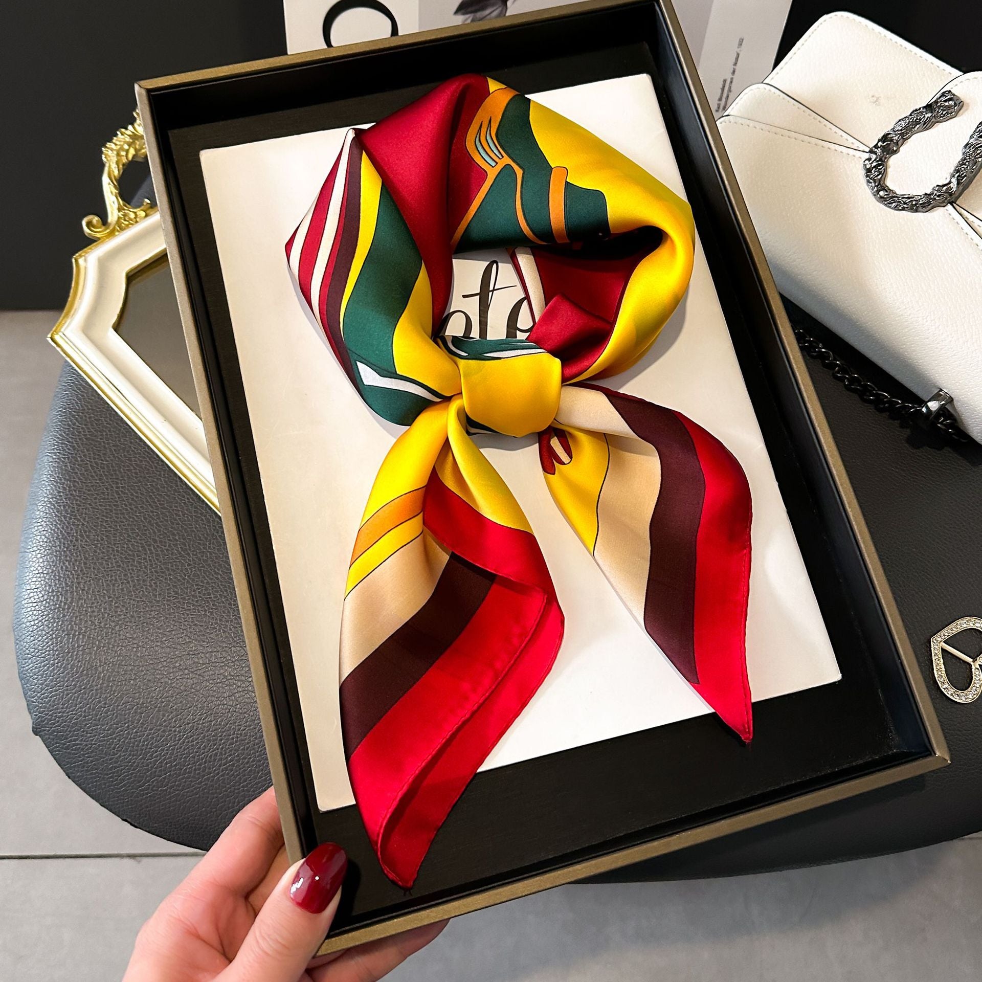 French Stripe Square Silk Scarf — 70cm