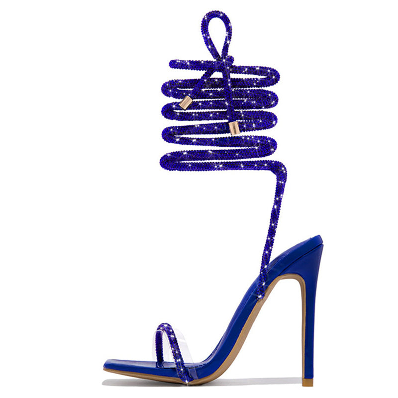 Gold Crystal Ankle Strap Open Toe Heels