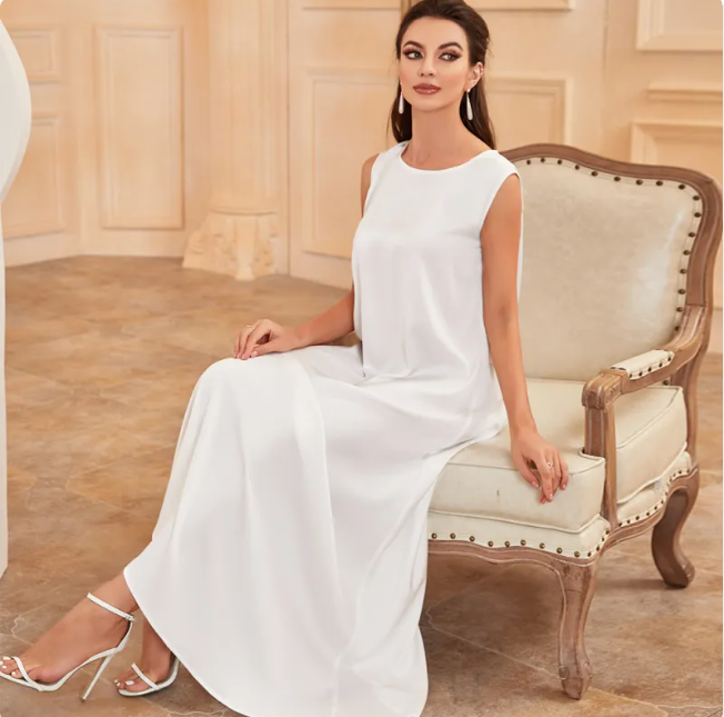 Elegant White Satin Tank Dress