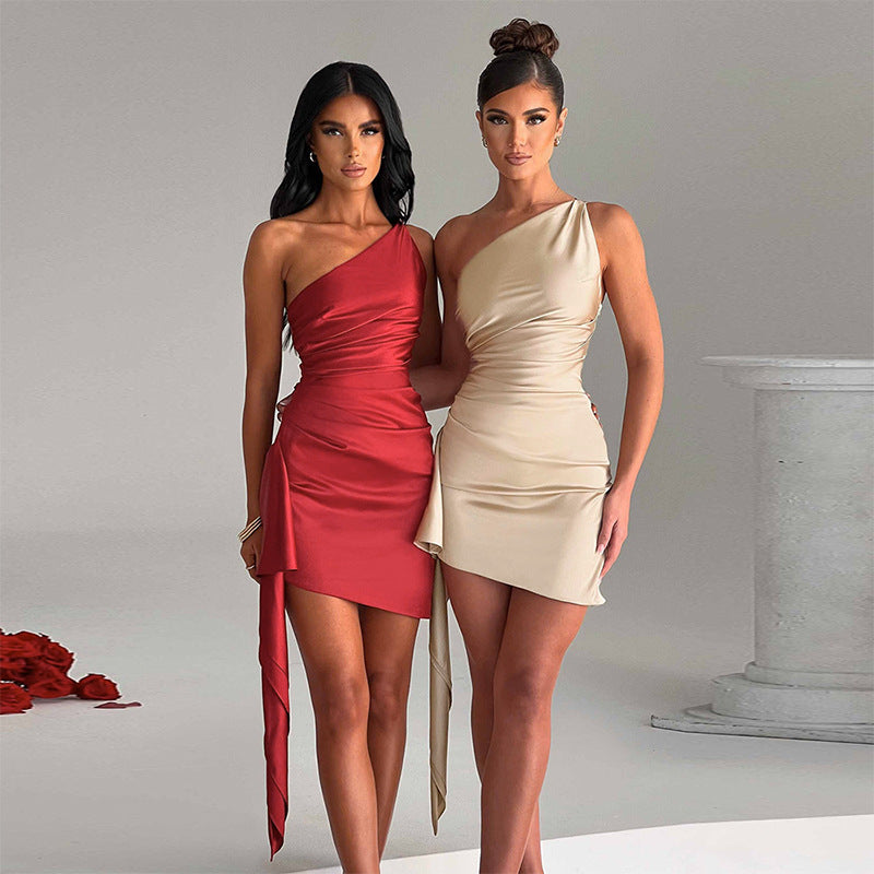 One-Shoulder Sleeveless Mini Dress