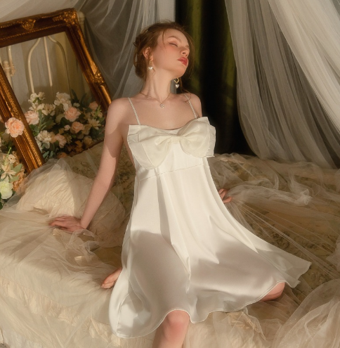 Ivory Satin Bow Slip Dress