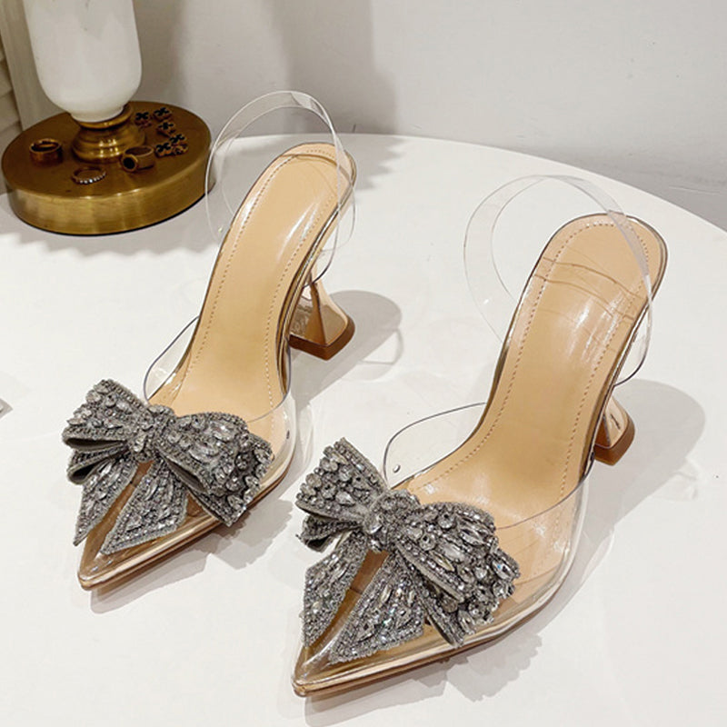 Crystal Sequin Bow PVC Stiletto Sandals