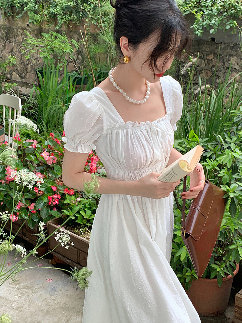 Square Neck Bubble Sleeve Long Dress