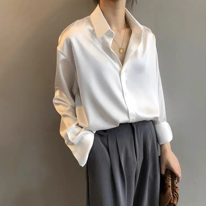 Satin Silk Relaxed Button-Down Shirt