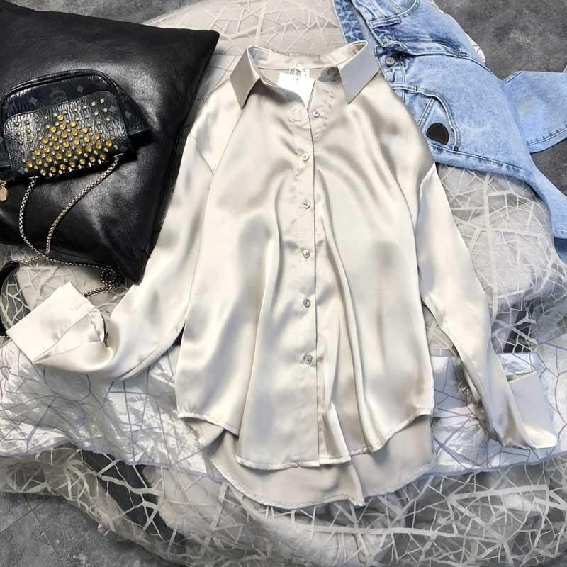 Satin Silk Relaxed Button-Down Shirt