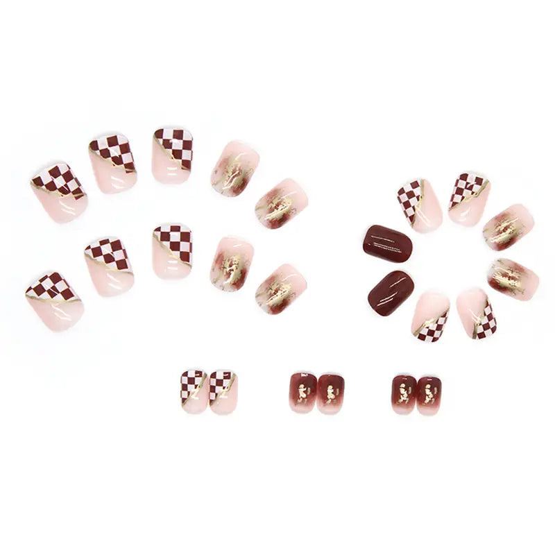 Chocolate Checkerboard 3D Charm Press-On Nails