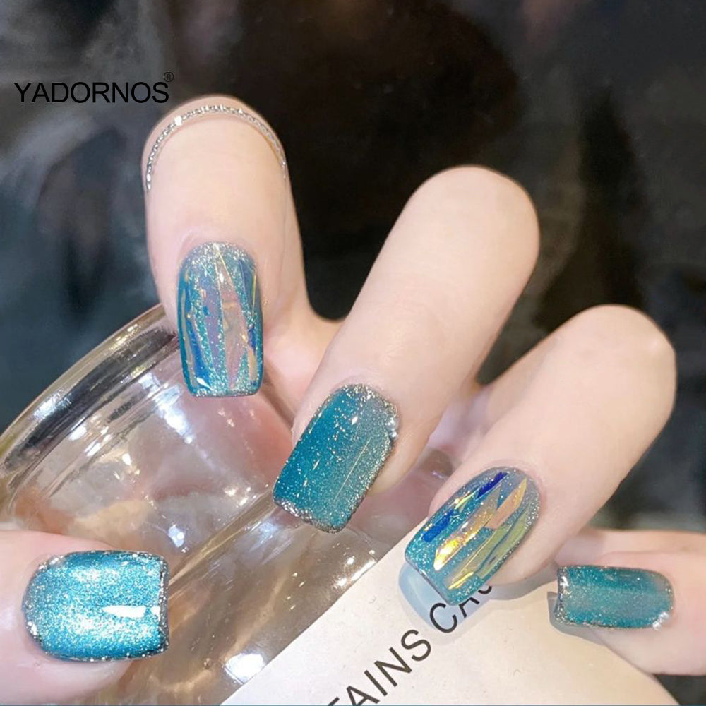 Aquamarine Cat Eye Press-On Nails - 24pcs