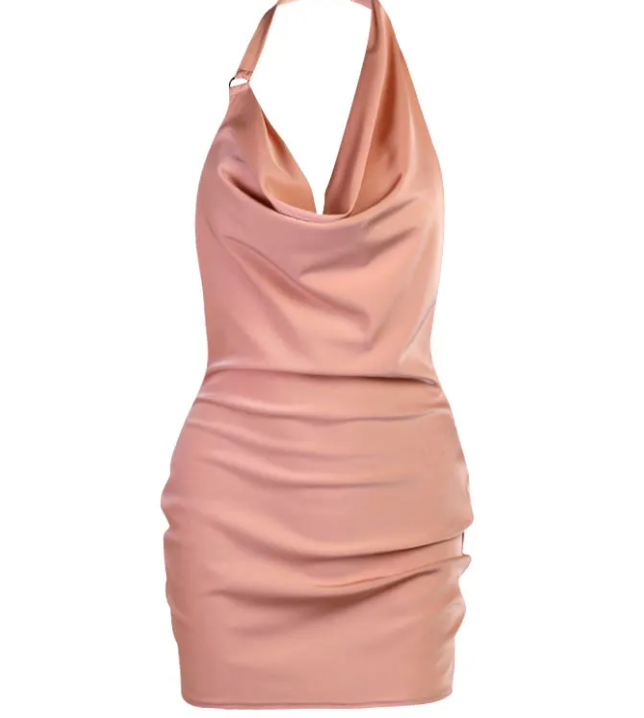 Silky Ruched Slip Dress with Tie Straps