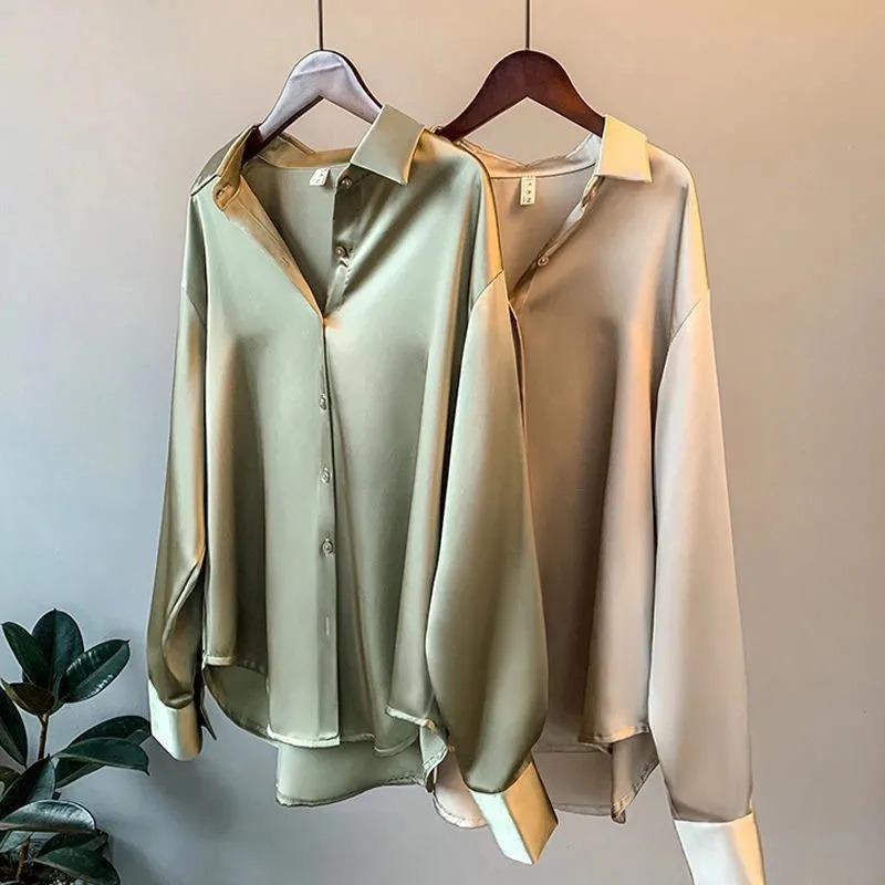 Satin Silk Relaxed Button-Down Shirt