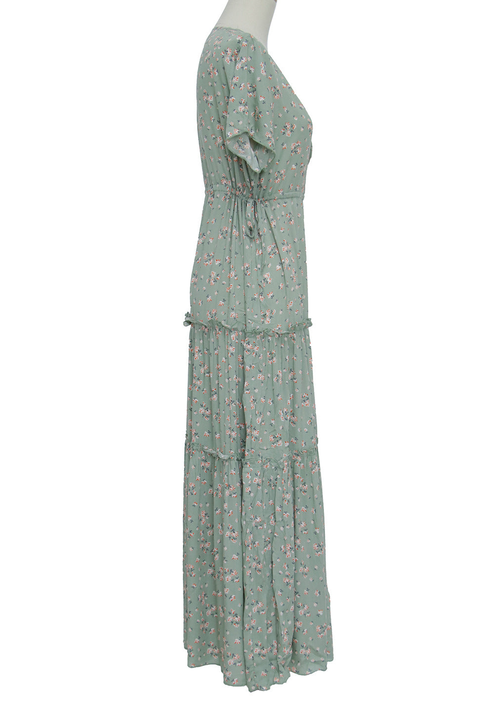 Bohemian Ruffled Floral V-Neck Maxi Dress