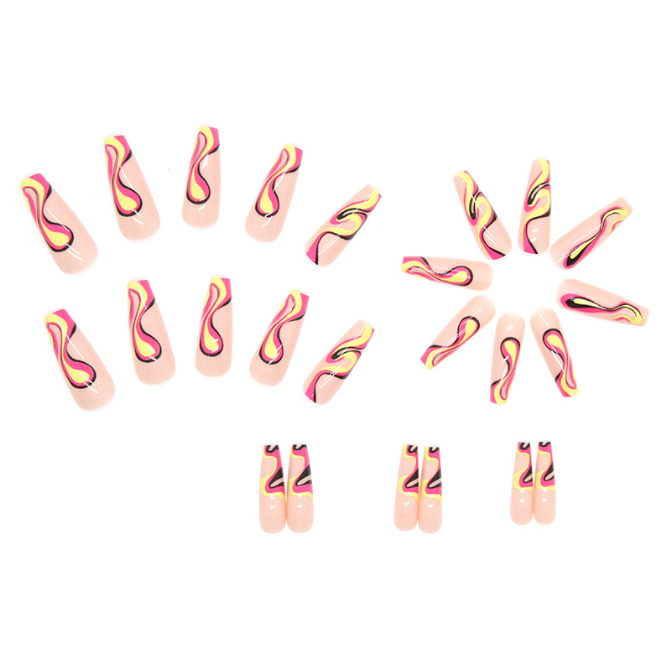 Neon Swirl Long Coffin Press-On Nails