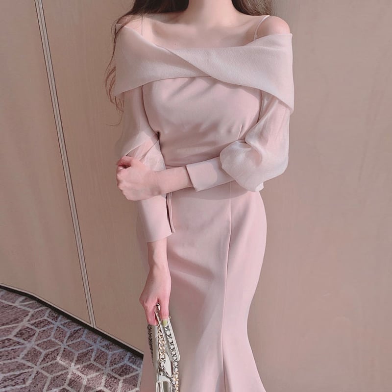 Bubble Sleeve Long Fishtail Dress