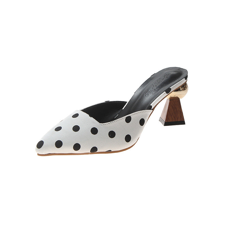 Polka Dot Pointed Toe Slingback Mule Heels