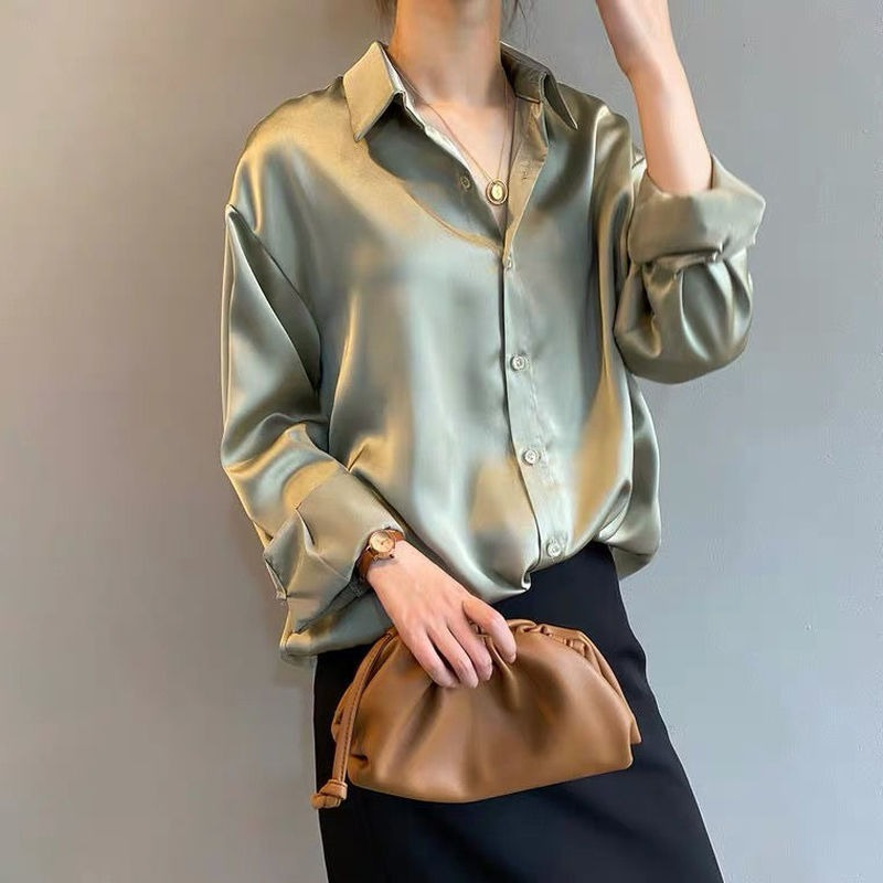 Satin Silk Relaxed Button-Down Shirt