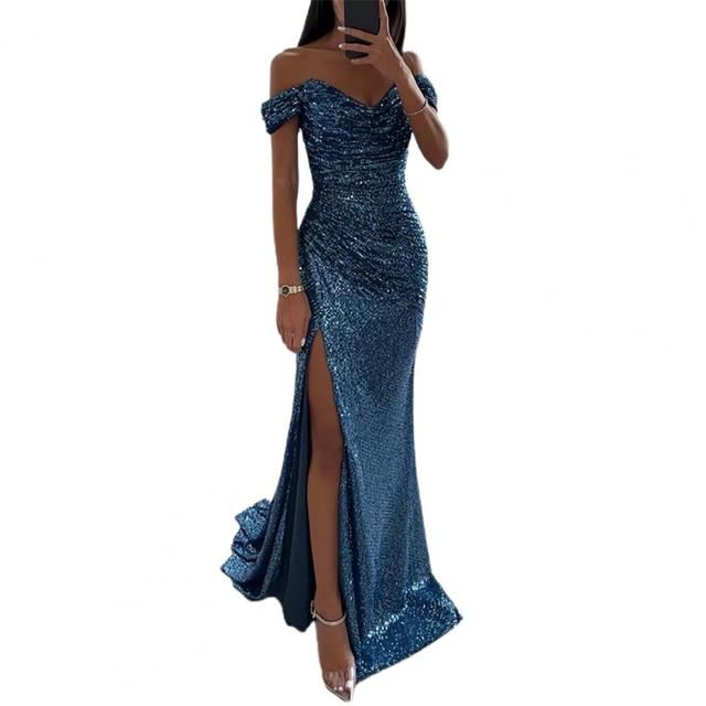 Elegant Off-Shoulder Sequined Maxi Dress