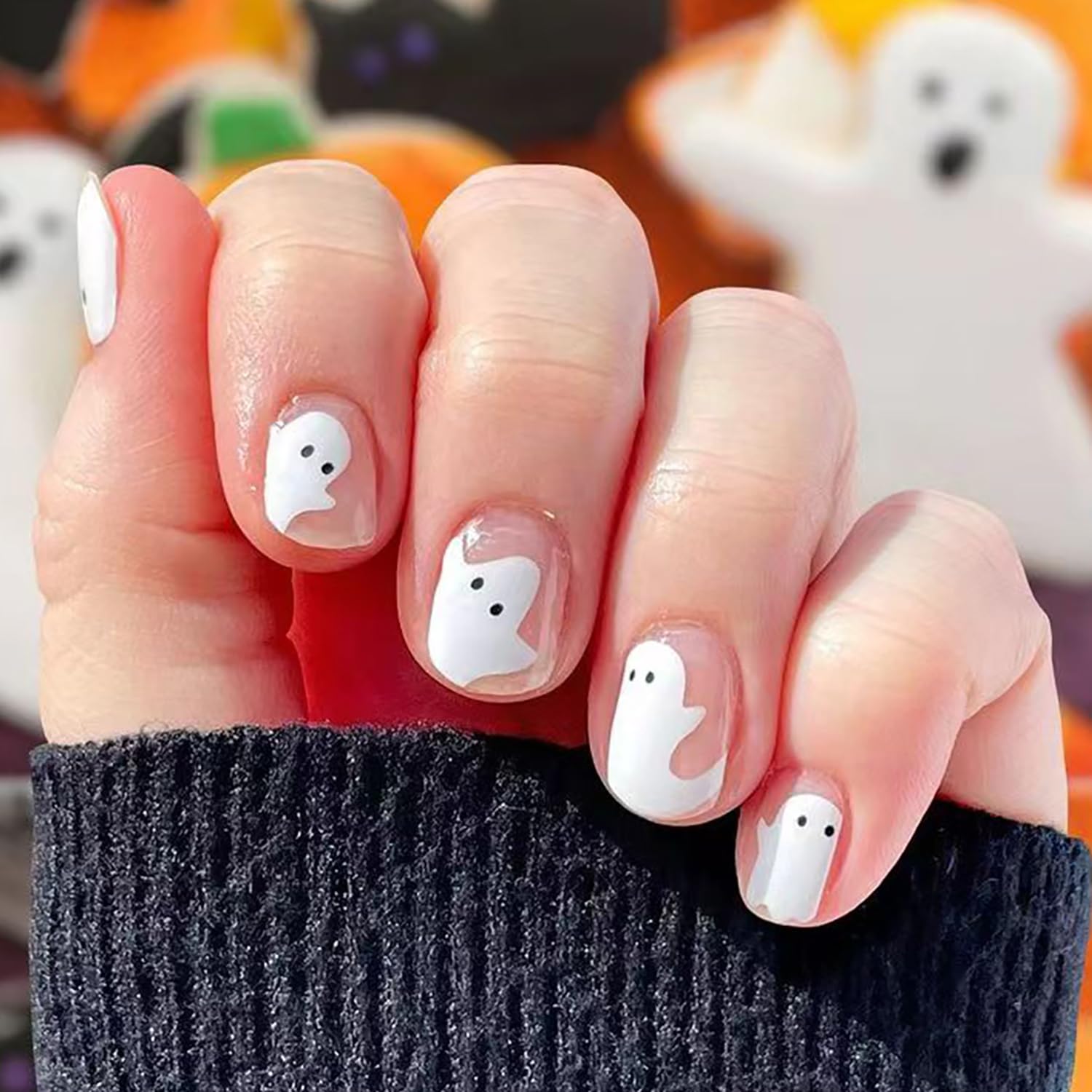 BMKKOT Halloween Ghost Short Square Press-On Nail Set