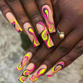 Neon Swirl Long Coffin Press-On Nails