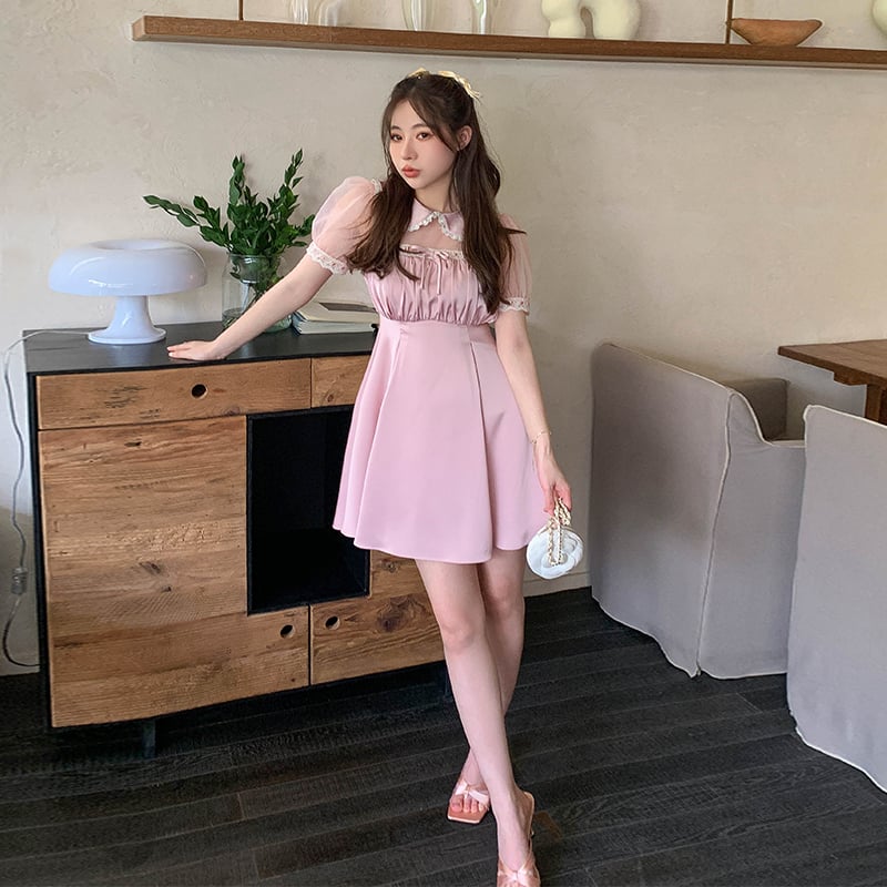 Elegant Satin Puff Sleeve Dress