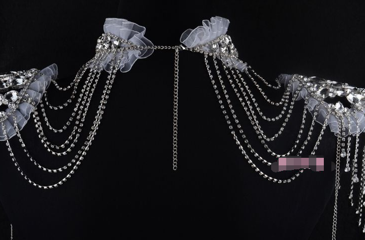 Crystal Drape Bridal Shoulder Chain Set — Rhinestone & Lace
