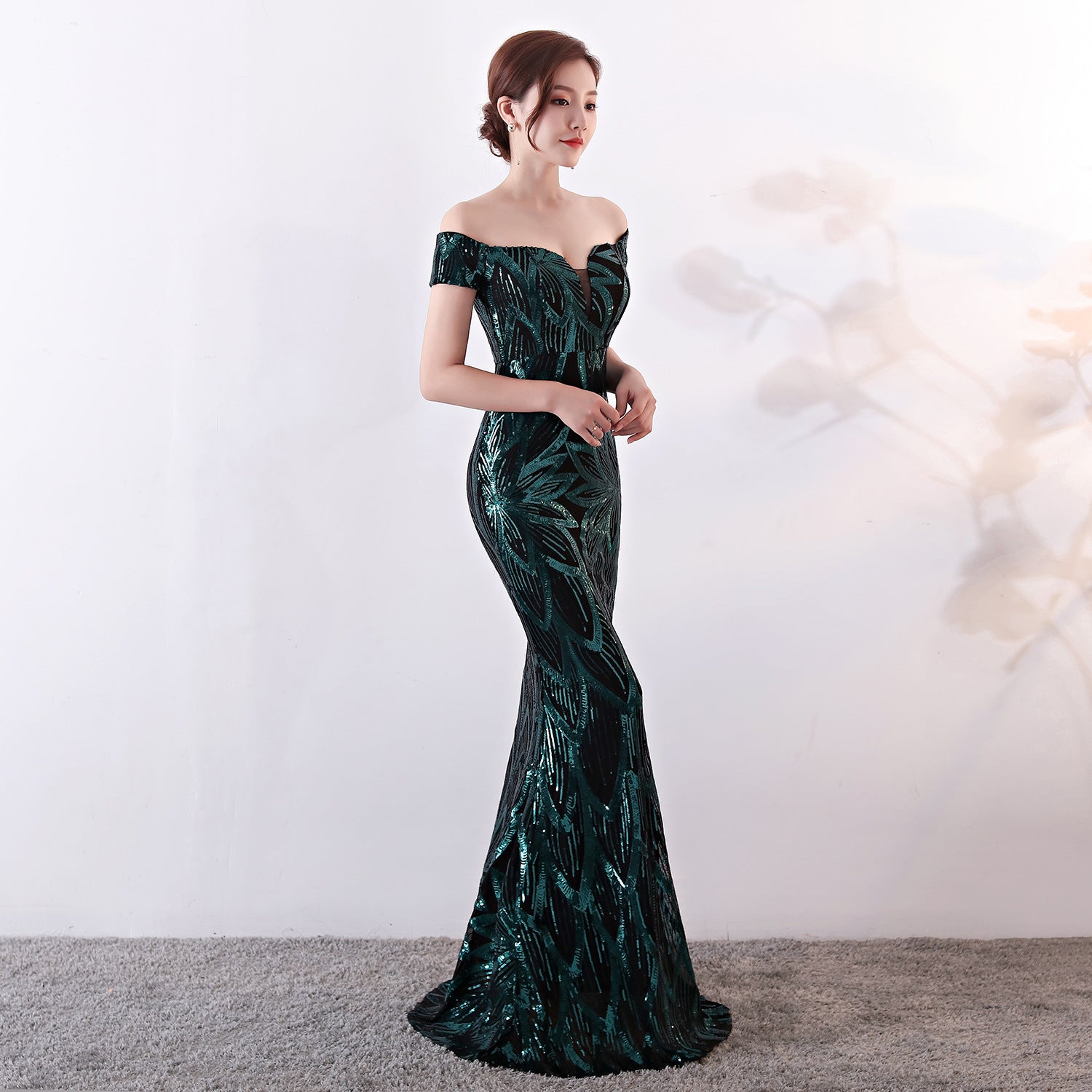 Off-Shoulder Sequin Mermaid Evening Gown