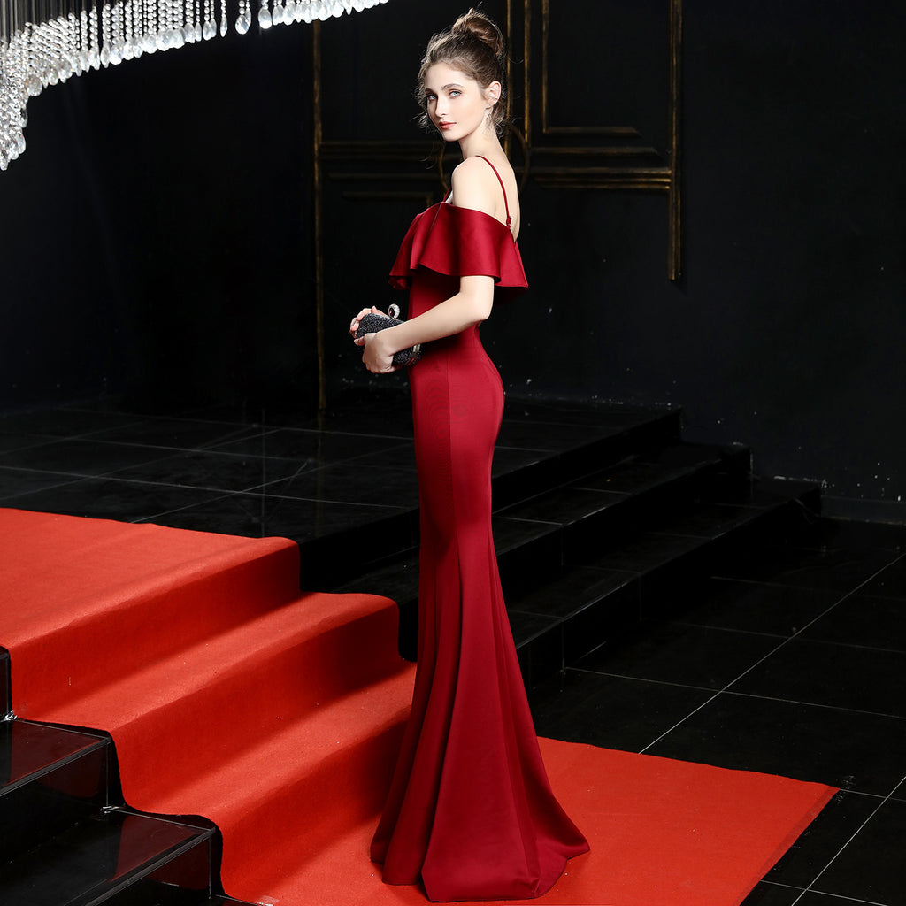 Red Off-Shoulder Mermaid Wedding Evening Dress