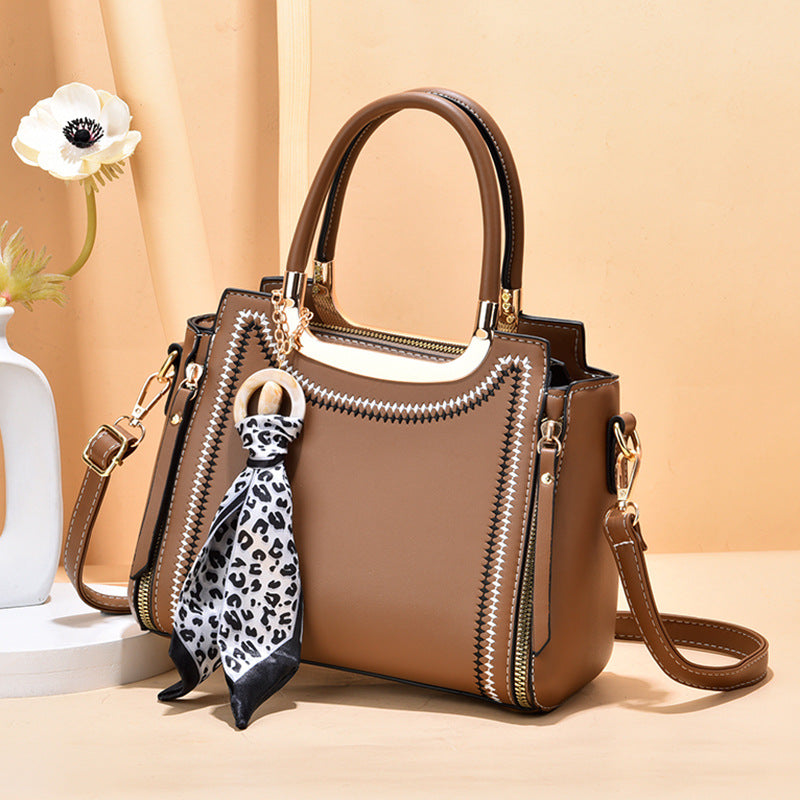 Silk Scarf Charm Structured Shoulder Bag