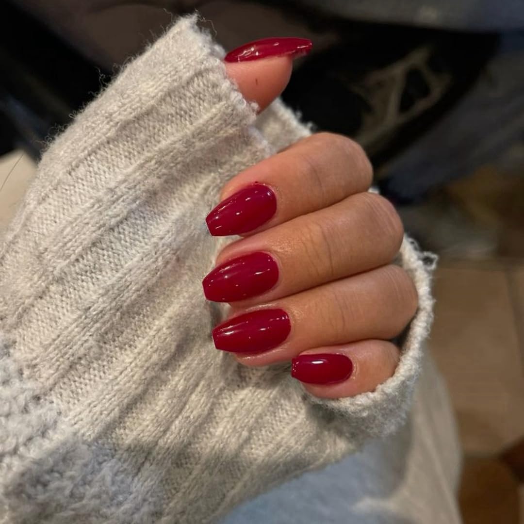 Deep Crimson Gloss Medium Coffin Press-On Nail Set