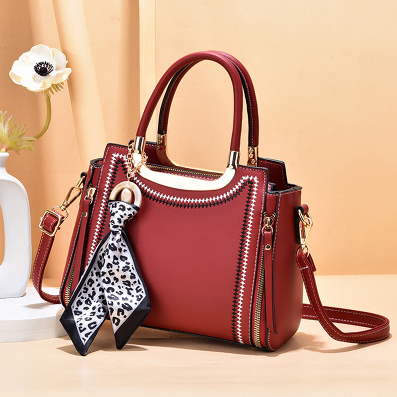 Silk Scarf Charm Structured Shoulder Bag